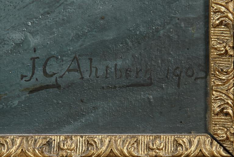 OKÄND KONSTNÄR, olja uppfodrad på pannå, sign J.C Ahlberg samt dat 1903.