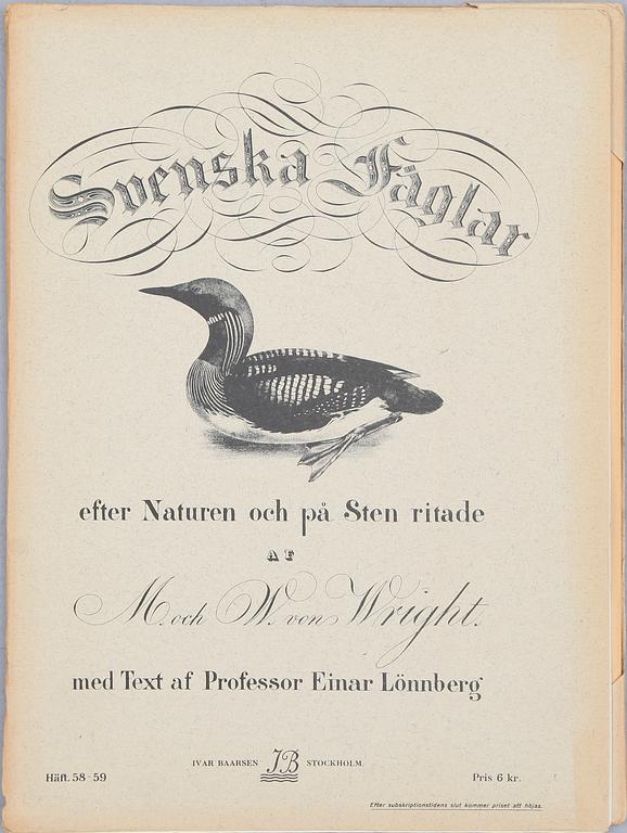 BRÖDERNA VON WRIGHT, ca 30 häften, litografiska tryck, "Svenska fåglar", ca 1920.