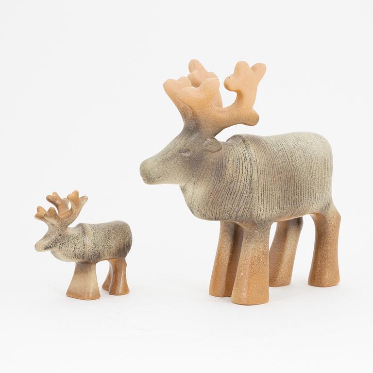 Lisa Larson, two stoneware figurines of reindeers, Gustavsberg.
