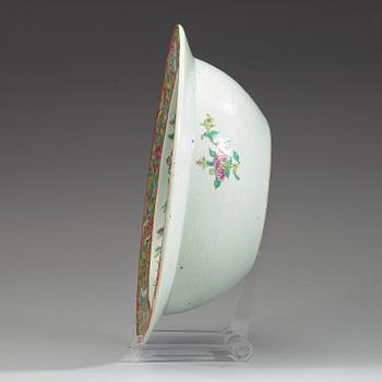 A large Canton famille rose butterfly basin, Qing dynasty, 19th century.