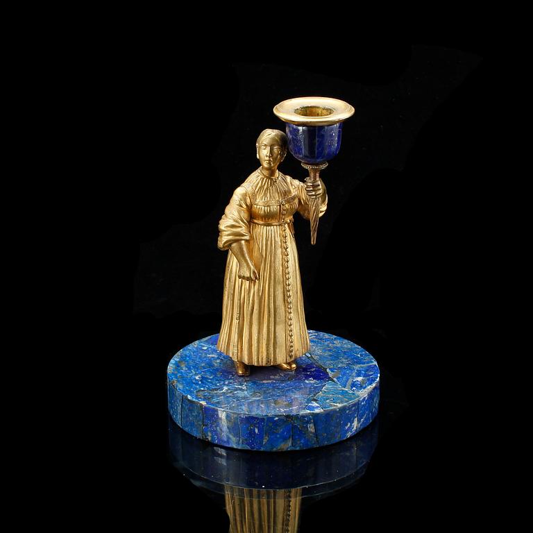 LJUSSTAKE, lapis lazuli och brons, Empire, Ryssland.