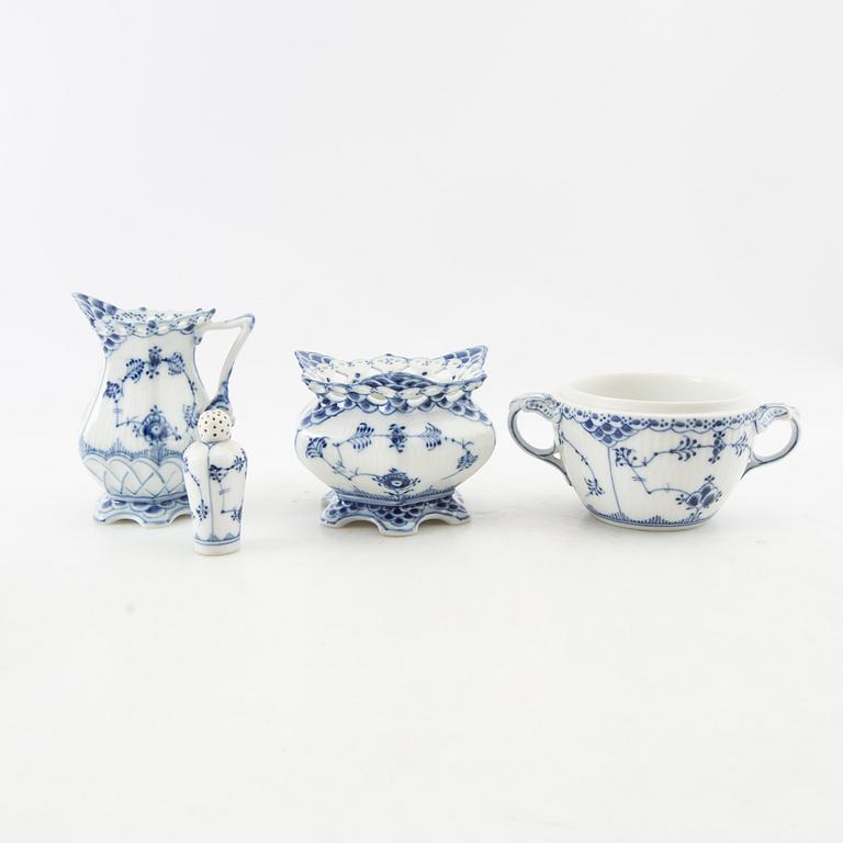 Service pieces 9 pcs "Musselmalet" mostly full lace Royal Copenhagen Denmark 20th century porcelain.
