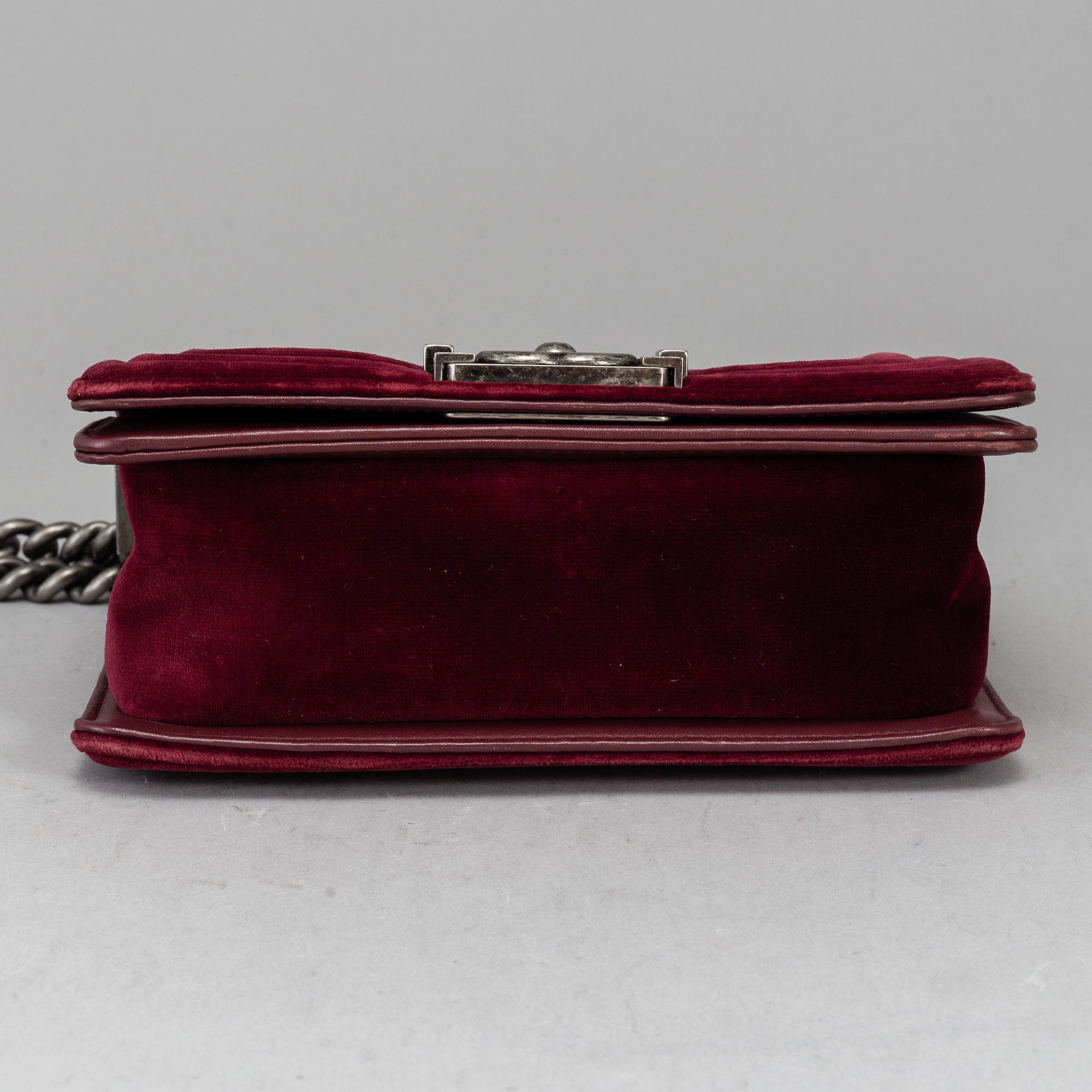 CHANEL, a burgundy quilted velvet 'Small Boy Bag'.