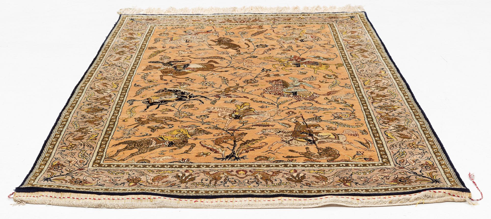 Rug, silk Gohm, old, c. 205 x 135 cm.