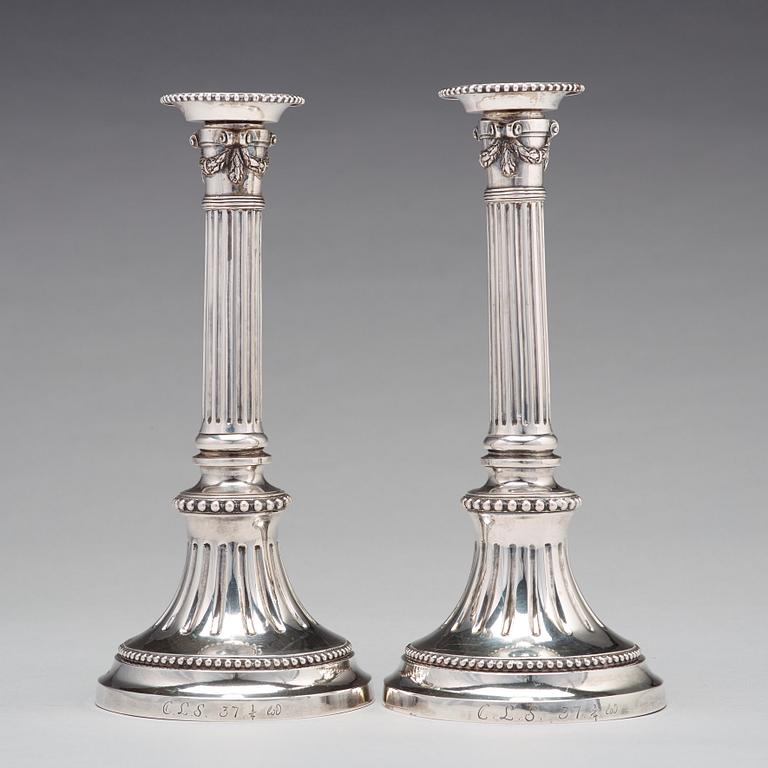 A pair of Swedish 18th century silver candelsticks, mark of Johan Abraham Hallard, stockholm 1794.
