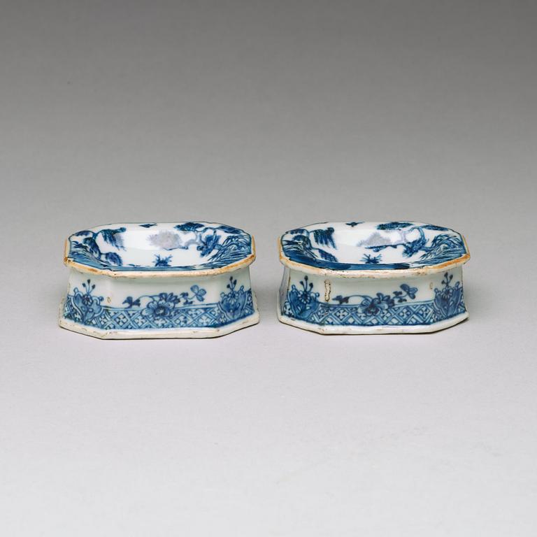 A pair of blue and white salts, Qing dynasty, Qianlong (1736-95).