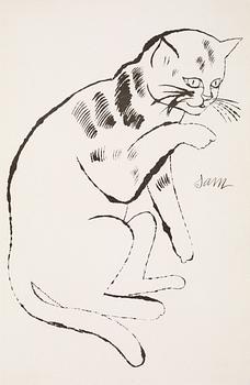 183. Andy Warhol, "Sam with his paw up", ur: "25 Cats name[d] Sam and one Blue Pussy".