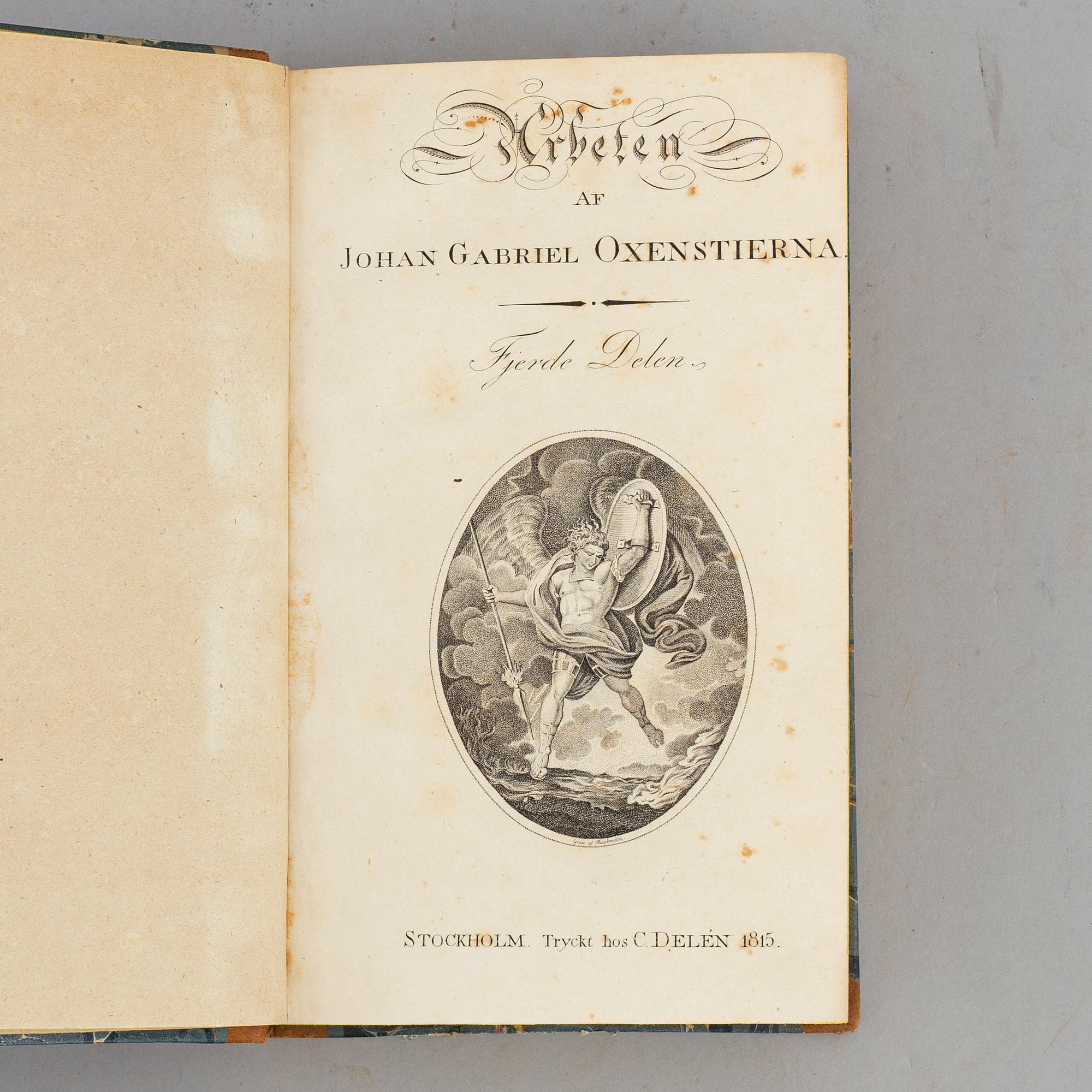 Oxenstiernas arbeten, med den ovanliga, femte delen (5 vol).