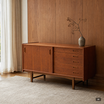 A 1950's teak veneered sideboard.