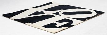 Robert Indiana, a carpet, 'White on Black', Chosen Love, hand tufted, ca 181 x 181 cm.