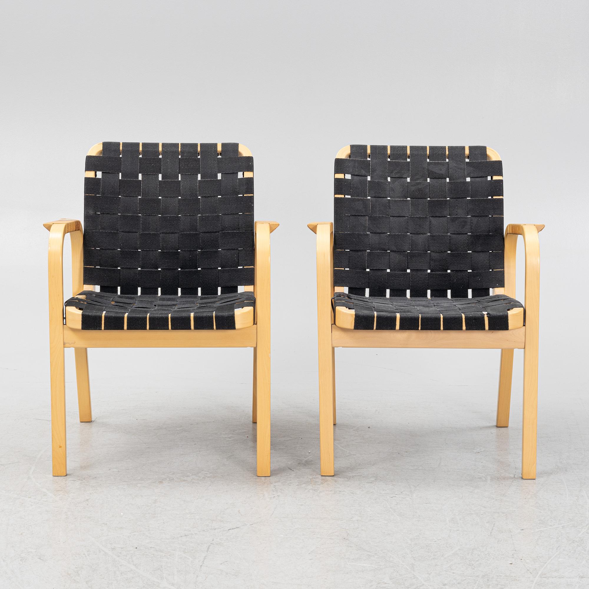 Alvar Aalto, a pair of late 20th century  model 45 armchairs, Artek, Finland.