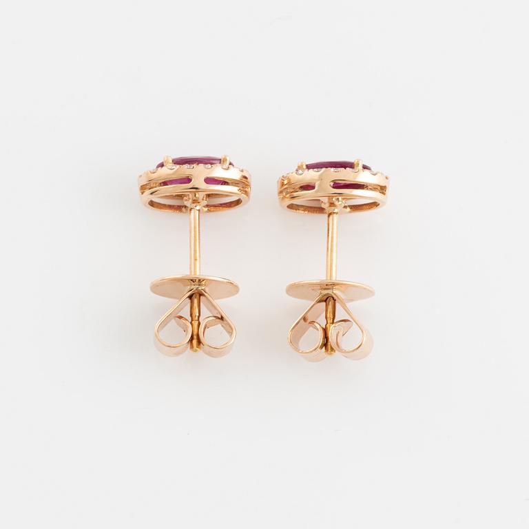 Ruby and brilliant cut diamond earrings.