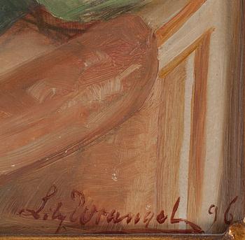 LILY WRANGEL CHRISTIE, olja på pannå, signerad o daterad 1896.