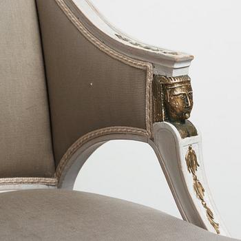 A pair of late Gustavian early 19th century armchairs.