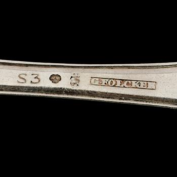 SKEDAR, 5 st, silver, bla Gustaf Folcker, Stockholm, 1800-tal. Vikt 217 g.