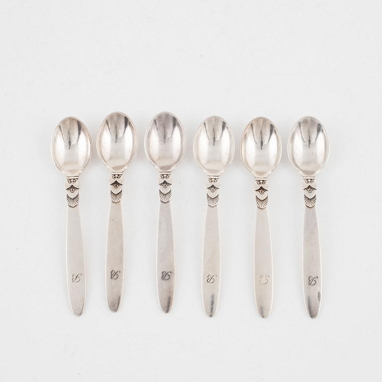 Gundorph Albertus, A set of six sterling silver mocha spoons, model, 'Cactus', Georg Jensen, Denmark, 1933-44.