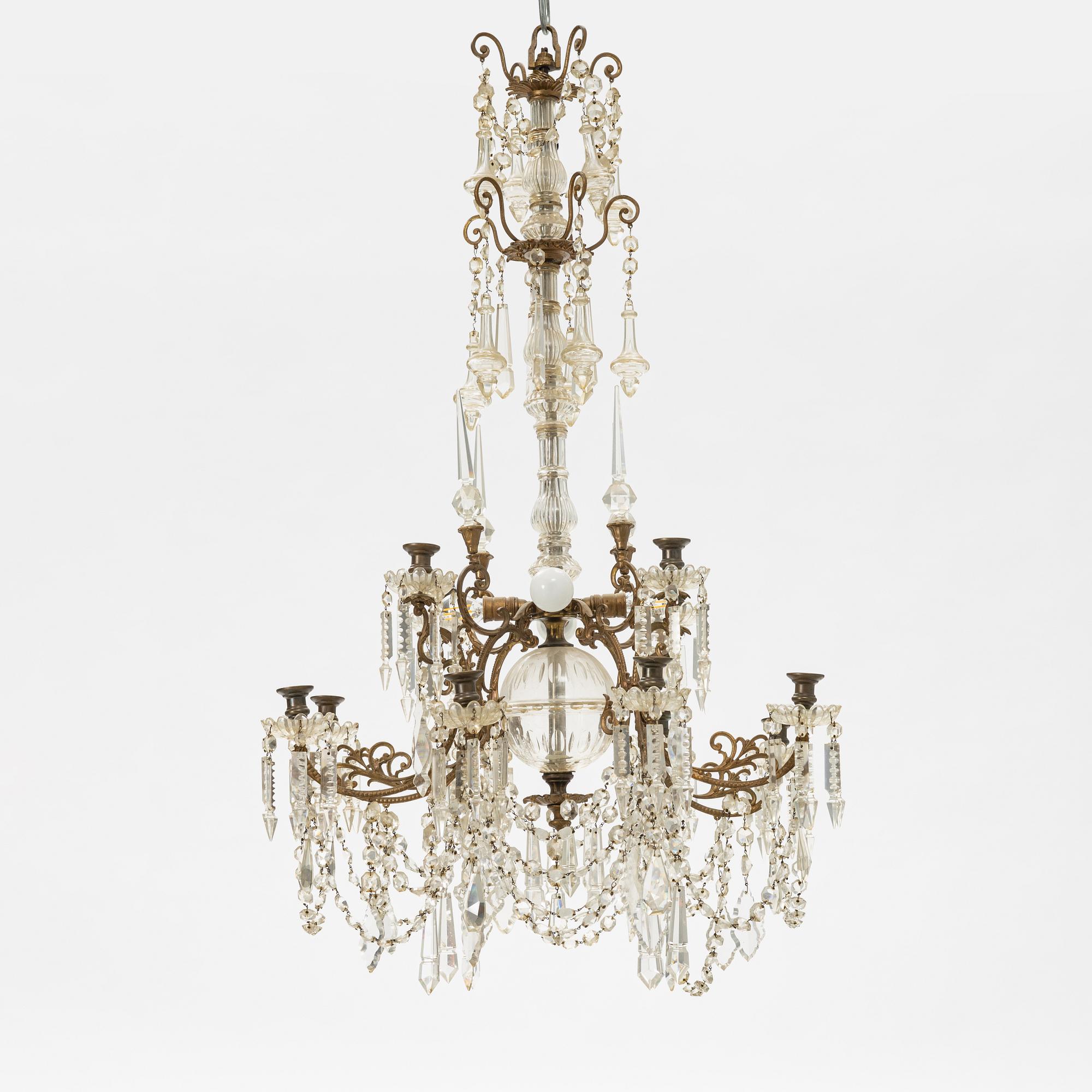 An 18-light chandelier, later part of the 19th Century.
