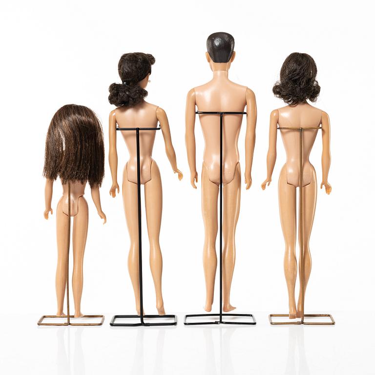 Barbie dolls, 4 pcs, along with clothes and accessories, Mattel, 1960s.