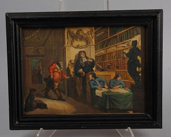 WILLIAM HOGARTH, efter, gravyrer, 9 st, handkolorerade, England 1700/1800.