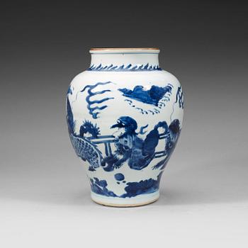 340. A blue and white Transitional vase, 17th Century.