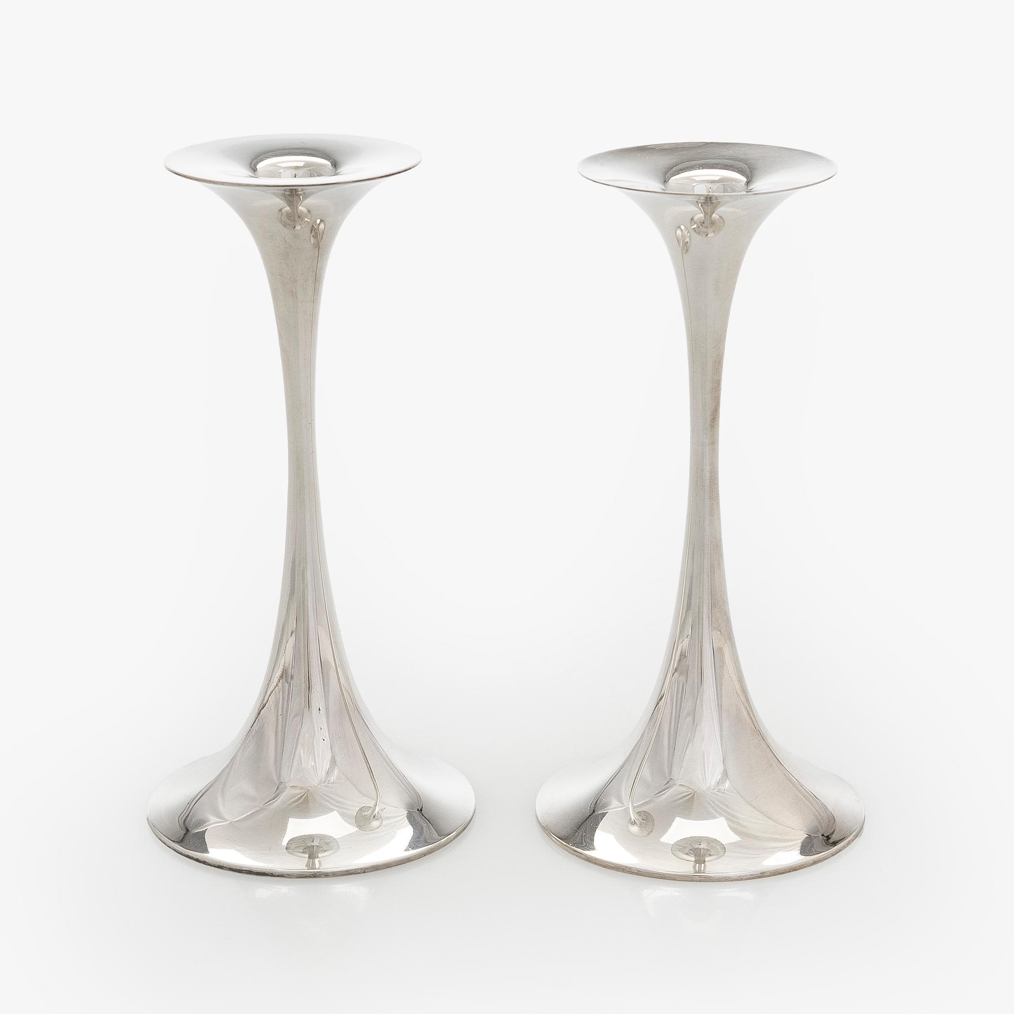 Tapio Wirkkala, A pair of 'Trumpet' silver candlesticks, Kultakeskus, Hämeenlinna.