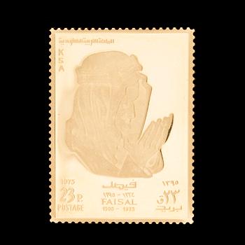 PLAKETT, 21,6 K guld, Saudiarabien, 1975, Vikt ca 34g.