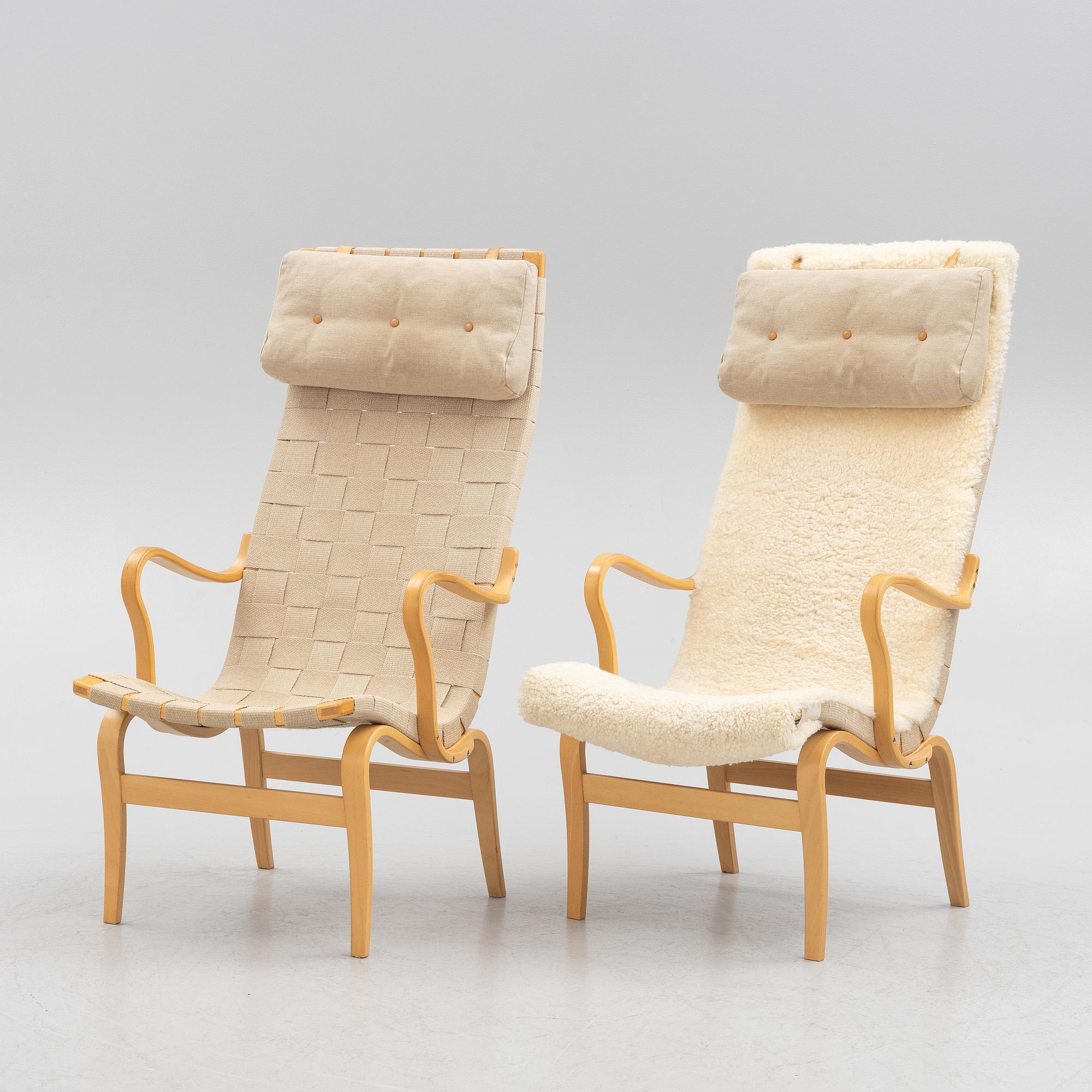 Bruno Mathsson,  fåtöljer, ett par, ”Eva hög”, Dux, 1900-talets slut.