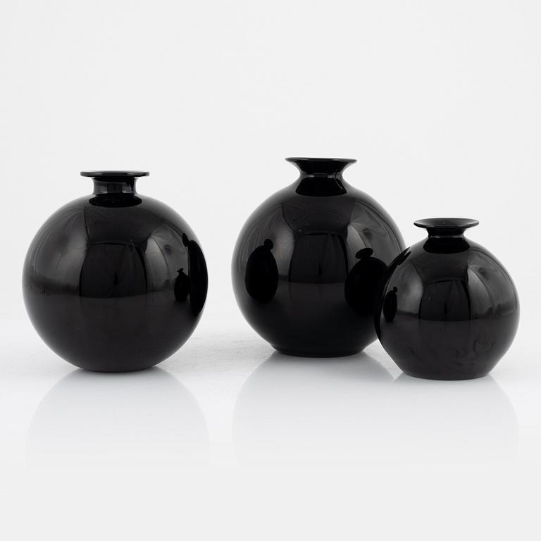 Harald Notini, a set of three 'Flower Ball' vases from Böhlmarks/Pukeberg, 1930's.
