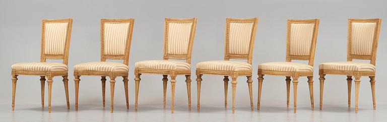 Gustaviansk, Six Gustavian late 18th century chairs.