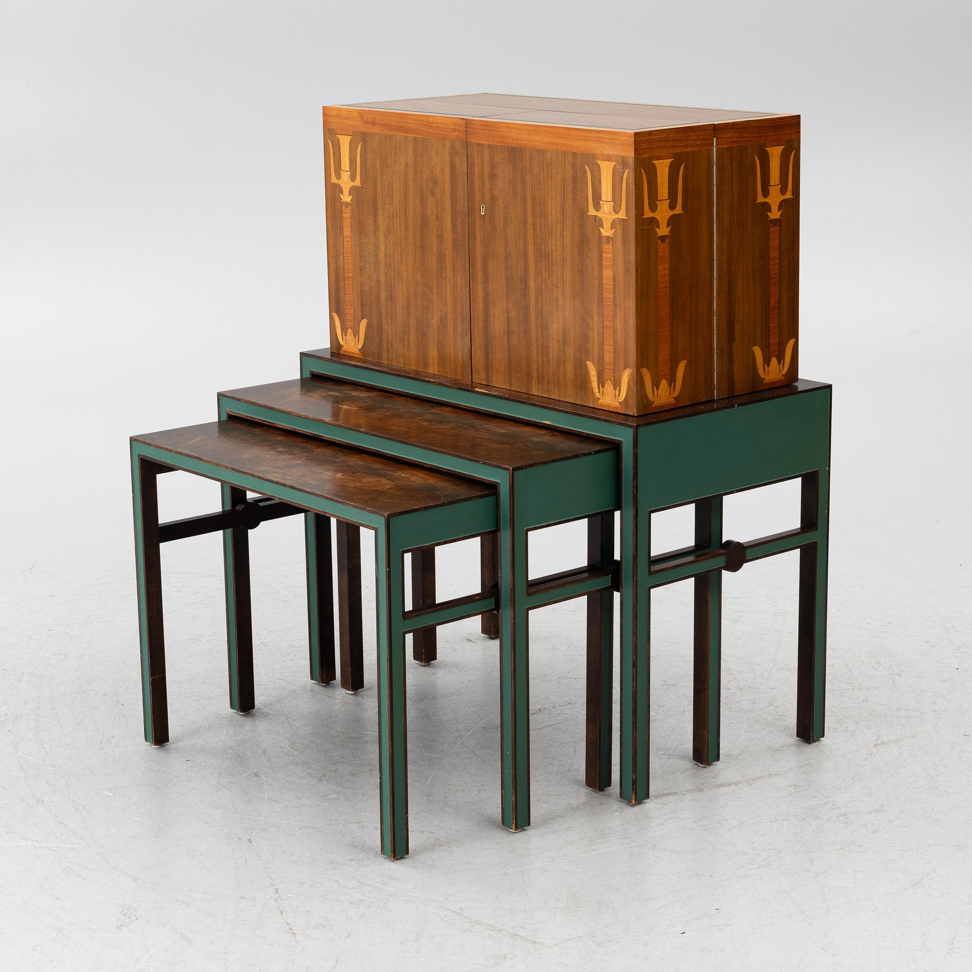 A drinks cabinet with two nesting tables, Sweden, 1930s/40s.