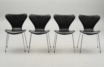 STOLAR, 4 st, "Sjuan", design Arne Jacobsen för Fritz Hansen, Danmark, 1980.