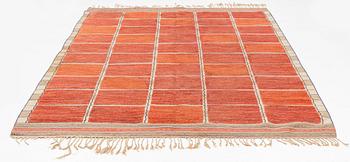 Märta Måås-Fjetterström, a carpet, "Rutig röd halvflossa", knotted pile in relief, c 307 x 204 cm, signed MMF.