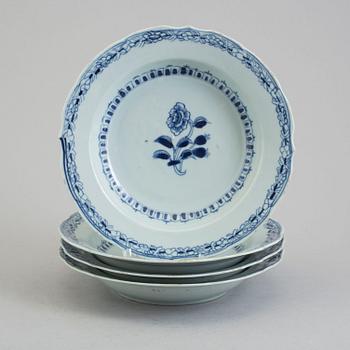 Four blue and white deep plates, Qing dynasty, Qianlong (1736-95).