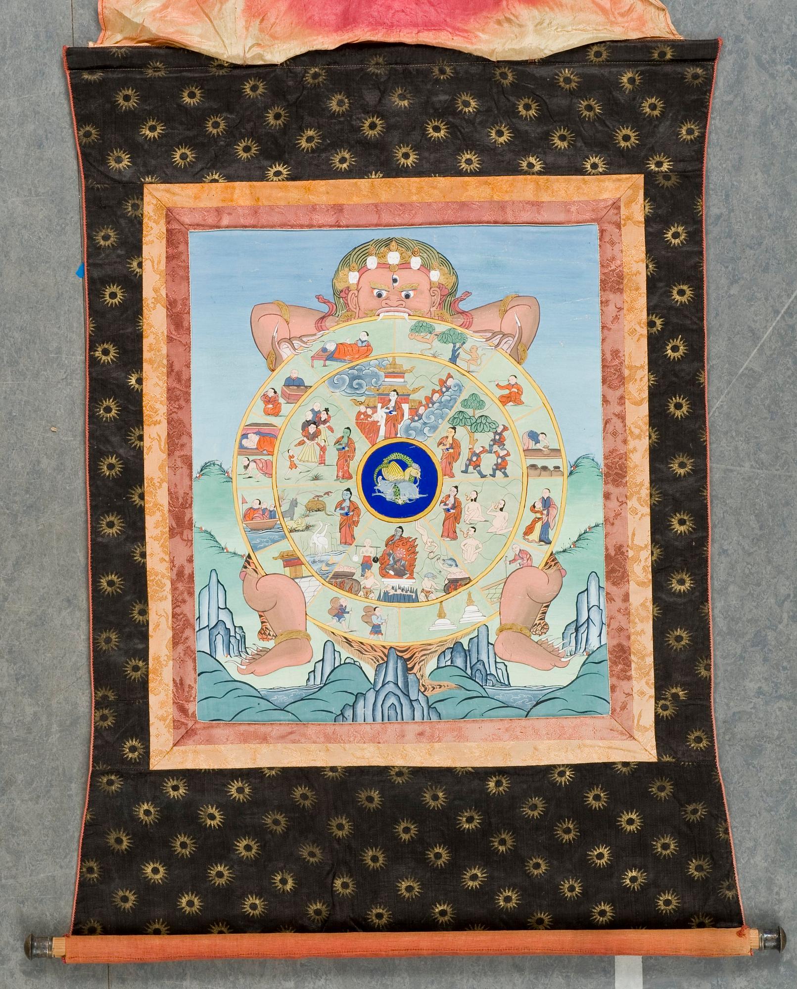 Thangka. Tibet, 1900-tal. "Livshjulet".