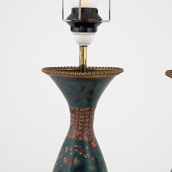 A pair of cloisonné table lamps, Japan, Meiji, circa 1900.