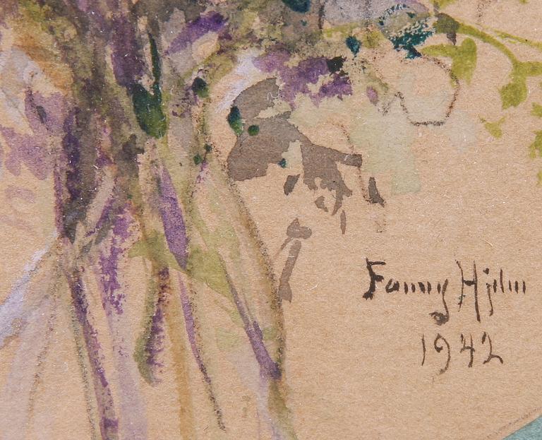 FANNY HJELM, akvarell med täckvitt, sign o dat 1942.