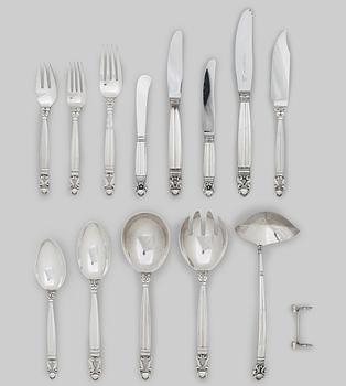 134. Johan Rohde, a set of 207 pcs Acorn sterling and stainless steel flatware, Georg Jensen, Copenhagen post 1945.