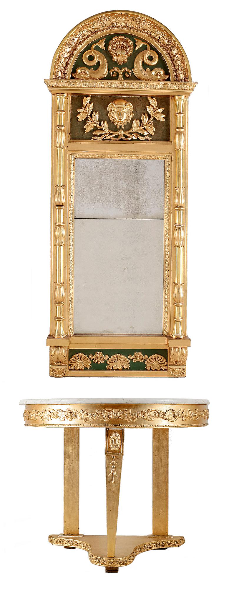 SPEGEL med KONSOLBORD, empire, 1800-talets första hälft.