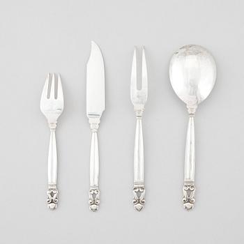 Johan Rohde, a set of 18 pcs of Acorn sterling silver and stainless steel flatware, Georg Jensen, Copenhagen post 1945.