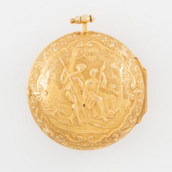 A gold twin-case pocket watch by Paul Lullin (watchmaker in London fl. ca 1710-30).