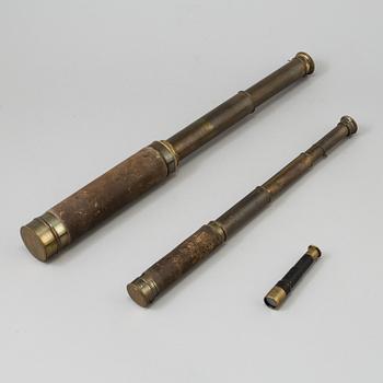 TWO SPOTTING SCOPES AND POCKESCOPE, 19th/20th century.