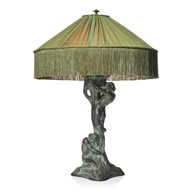 Alice Nordin, bordslampa "Natt och Morgon", Herman Bergmans Konstgjuteri, Stockholm, jugend, 1900-talets början.