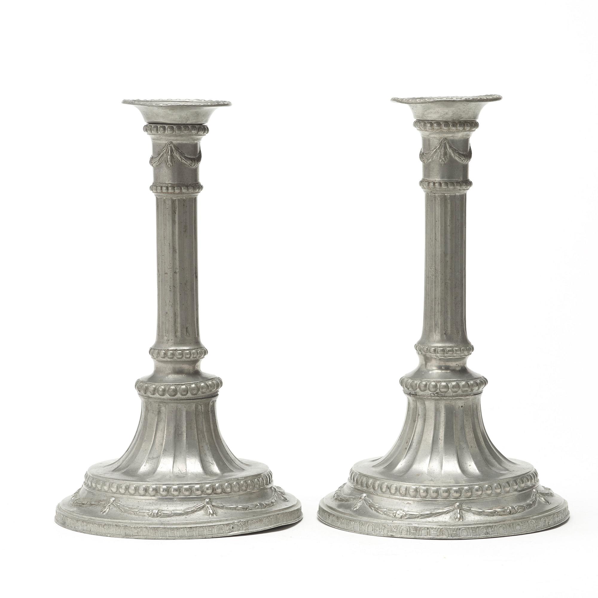 A pair of Gustavian pewter candlesticks by Jacob Sauer, Stockholm 1784.