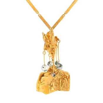 611R. A Björn Weckström, necklace, "It Rains in the Mountains", necklace 18K gold with moss agate. Lapponia 1969. 40 g.