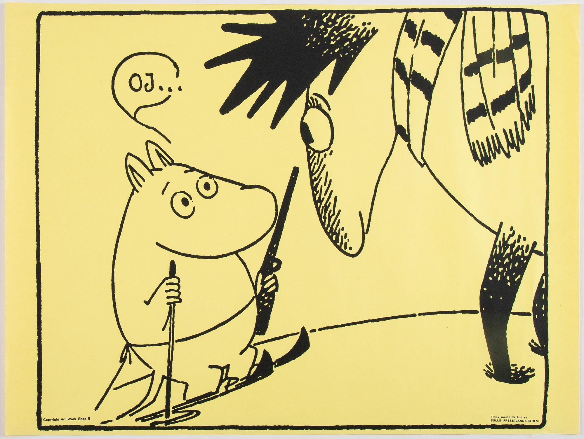Tove Jansson, six Moomin posters from Bull's Presstjänst, Art Work Shop, 1960's.