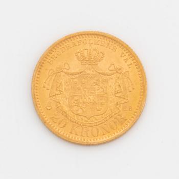 Oscar II, guldmynt, 20 kr, 1899, Typ III.