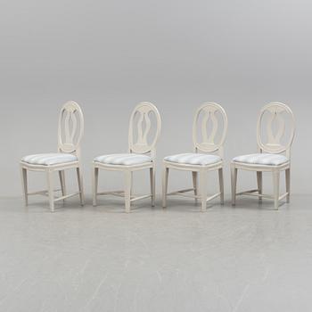 A set of four Gustavian, late 1700s chairs.