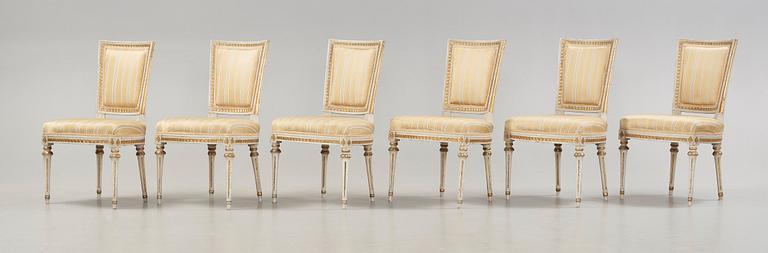 Six Gustavian late 18th century chairs by Johan Erik Höglander, master 1777.