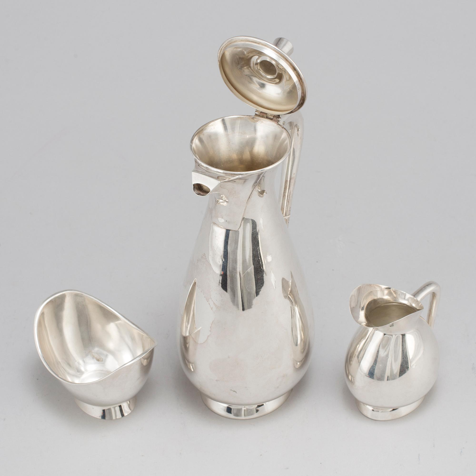 A three piece sterling silver coffee set, Germany. 20th century.
