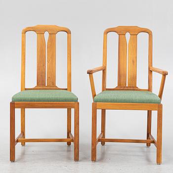 Carl Malmsten, a pair of armchairs and four chairs, 'Ambassadör' Åfors, secod part of the 20th Century.